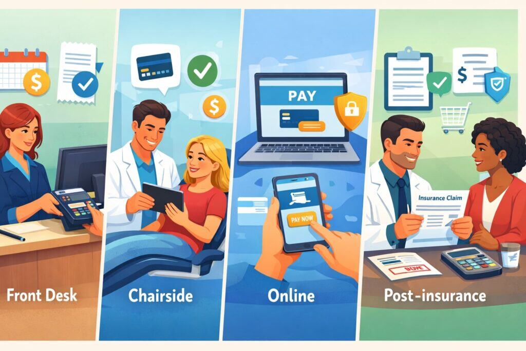 Dental Payment Workflows That Your Processor Must Support (Front Desk, Chairside, Online, and Post-Insurance)