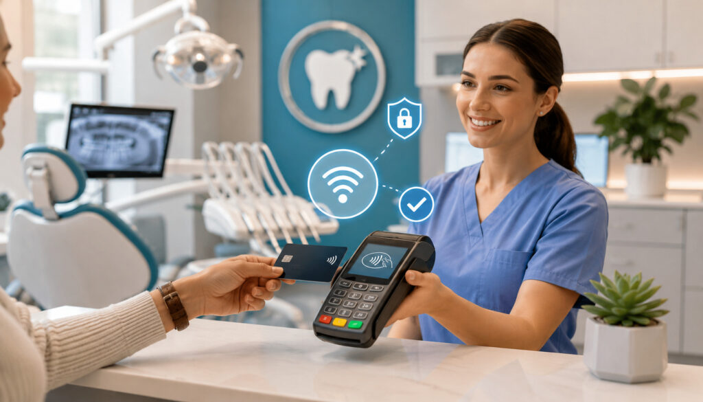 Contactless credit card payment at a dental office