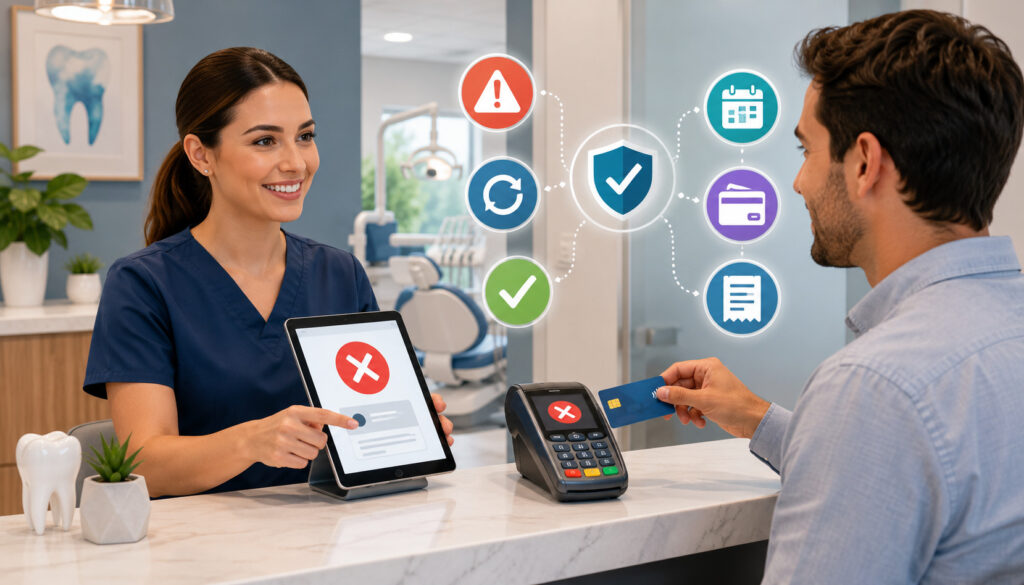 Dental office staff handling a declined card payment