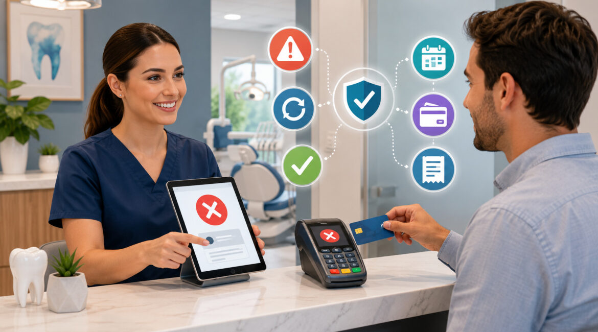 Dental office staff handling a declined card payment