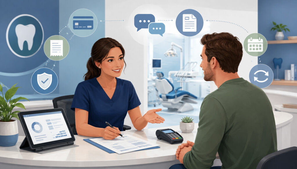Dental billing dispute discussion at a dental office