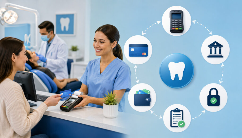 Dental office payment processing illustration